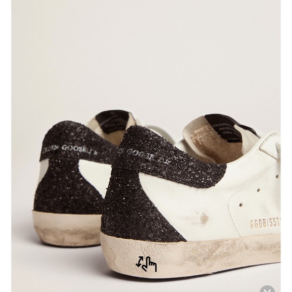 Golden Goose Super Star Black and Gold Glitter Lace Up Sneakers Size 38 - Picture 4 of 12